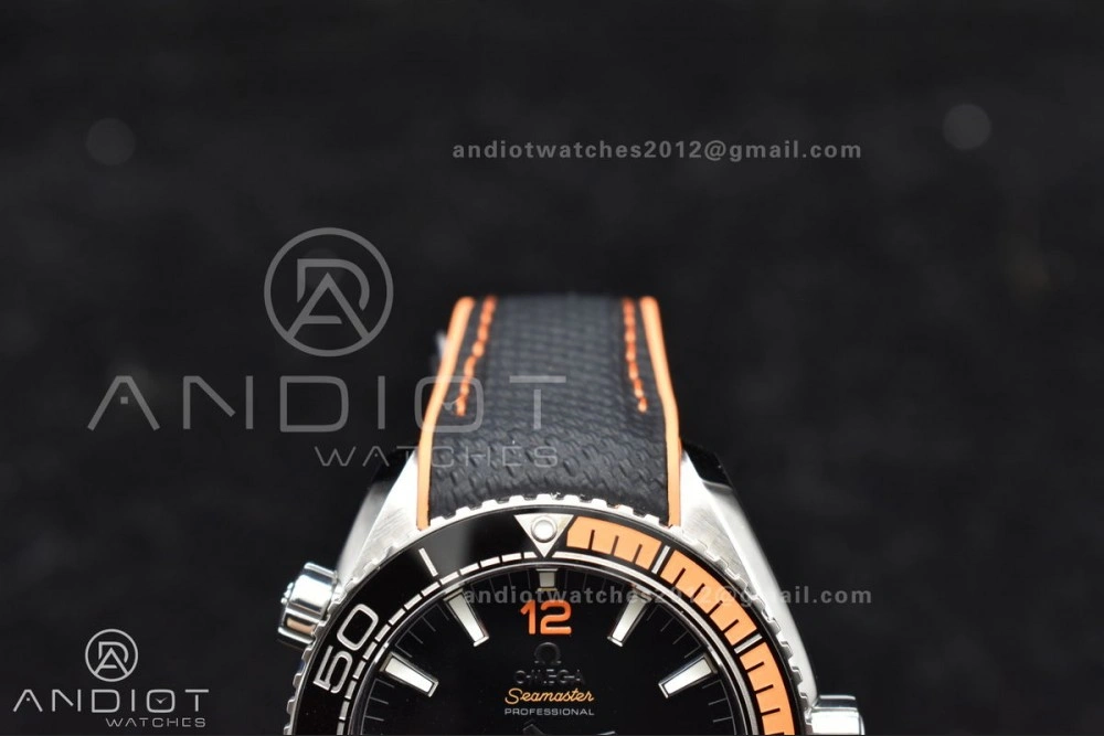 Trendsetting Planet Ocean 43.5mm SS VSF 1:1 Best Edition Black Orange Bezel Black Dial on Nylon Strap A8900 Super Clone V 37