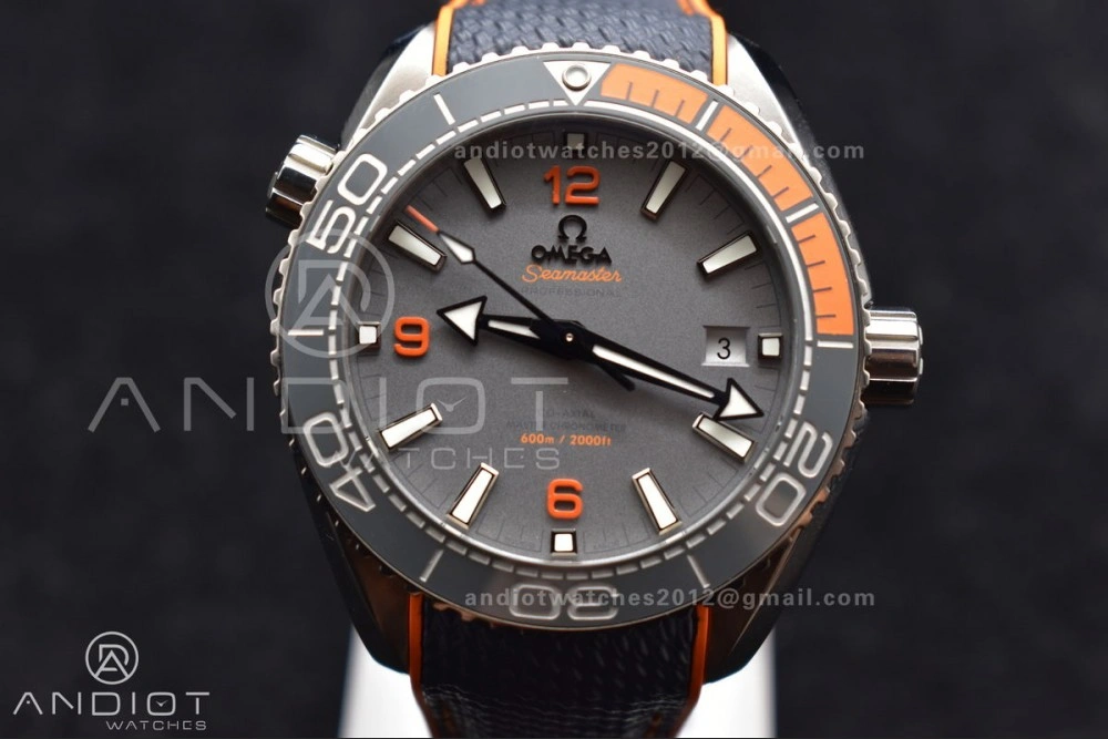 Planet Ocean 43.5mm SS VSF 1:1 Best Edition Black Orange Bezel Gray Dial on Nylon Strap A8900 Super Clone V Trendsetting 1010