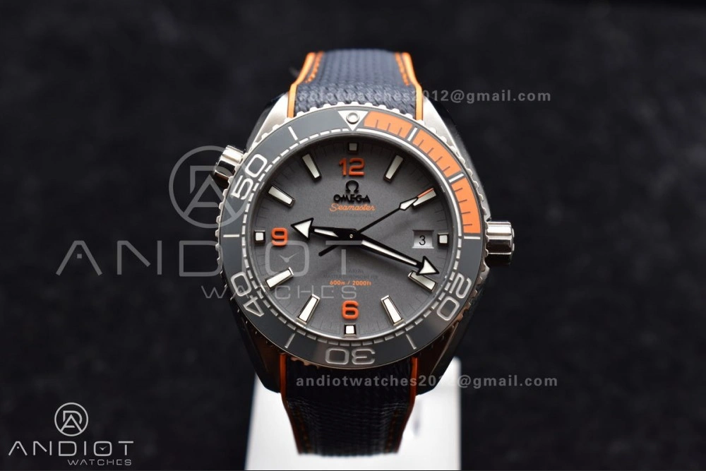 Planet Ocean 43.5mm SS VSF 1:1 Best Edition Black Orange Bezel Gray Dial on Nylon Strap A8900 Super Clone V Trendsetting 1010