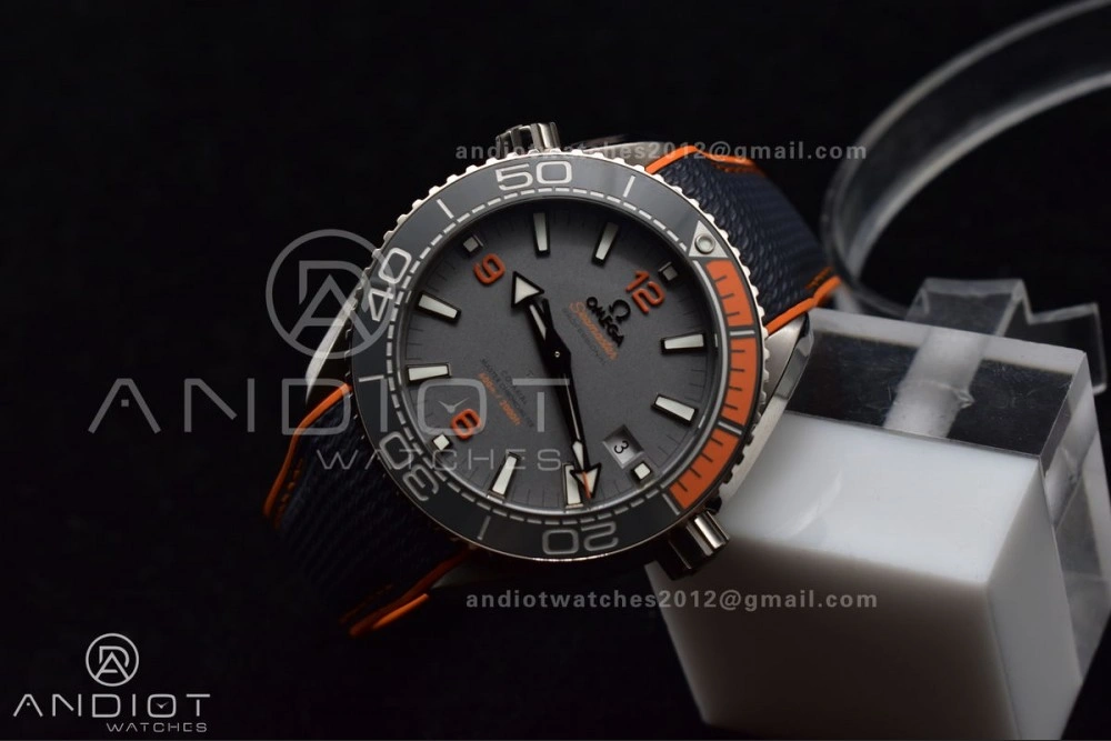Planet Ocean 43.5mm SS VSF 1:1 Best Edition Black Orange Bezel Gray Dial on Nylon Strap A8900 Super Clone V Trendsetting 1010