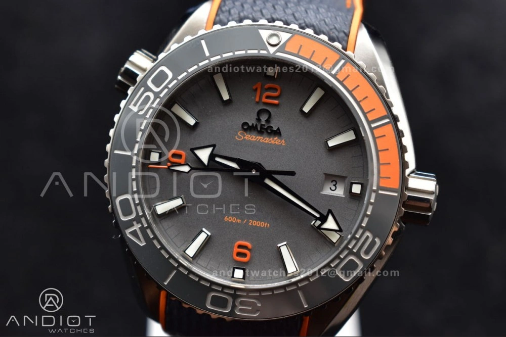 Planet Ocean 43.5mm SS VSF 1:1 Best Edition Black Orange Bezel Gray Dial on Nylon Strap A8900 Super Clone V Trendsetting 1010