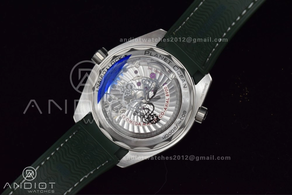 FlexibleFit Planet Ocean 43.5mm SS VSF 1:1 Best Edition Green Bezel White Dial on Green Rubber Strap A8900 Super Clone 39