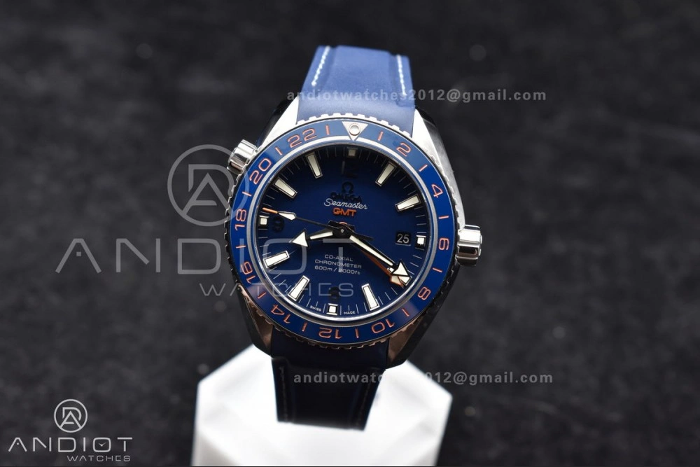 Planet Ocean 600M Co-Axial GMT 43.5mm VSF 1:1 Best Edition Blue Dial Blue Ceramic Bezel on Rubber Strap A8605 Super Clone ZipUp 49