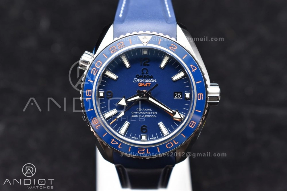 Planet Ocean 600M Co-Axial GMT 43.5mm VSF 1:1 Best Edition Blue Dial Blue Ceramic Bezel on Rubber Strap A8605 Super Clone Trendsetting 1009