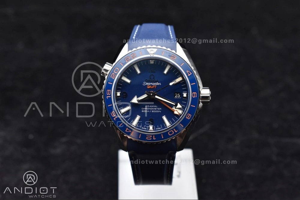 Planet Ocean 600M Co-Axial GMT 43.5mm VSF 1:1 Best Edition Blue Dial Blue Ceramic Bezel on Rubber Strap A8605 Super Clone Trendsetting 1009