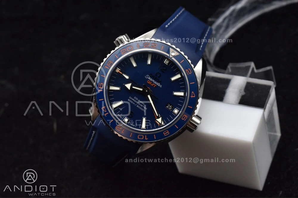 Planet Ocean 600M Co-Axial GMT 43.5mm VSF 1:1 Best Edition Blue Dial Blue Ceramic Bezel on Rubber Strap A8605 Super Clone Trendsetting 1009
