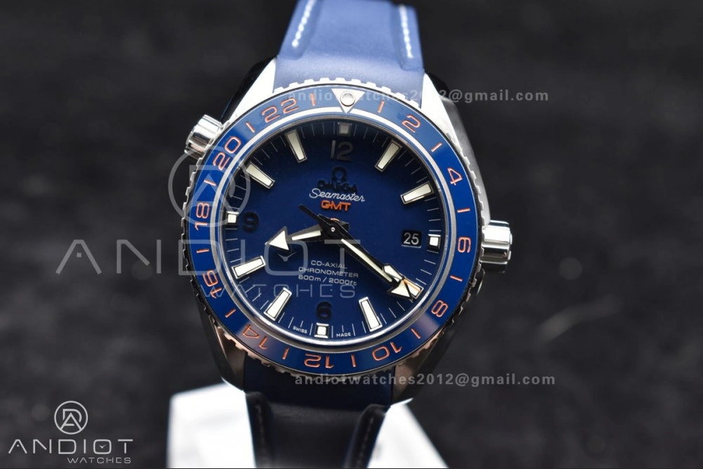 Planet Ocean 600M Co-Axial GMT 43.5mm VSF 1:1 Best Edition Blue Dial Blue Ceramic Bezel on Rubber Strap A8605 Super Clone Trendsetting 1009