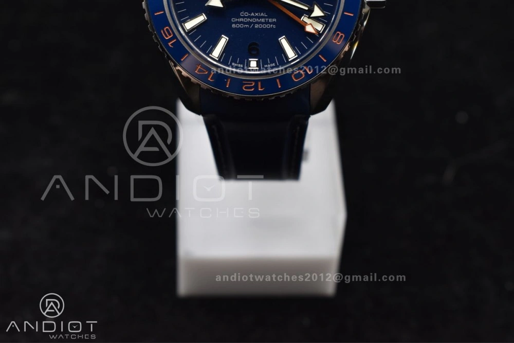 Planet Ocean 600M Co-Axial GMT 43.5mm VSF 1:1 Best Edition Blue Dial Blue Ceramic Bezel on Rubber Strap A8605 Super Clone Trendsetting 1009