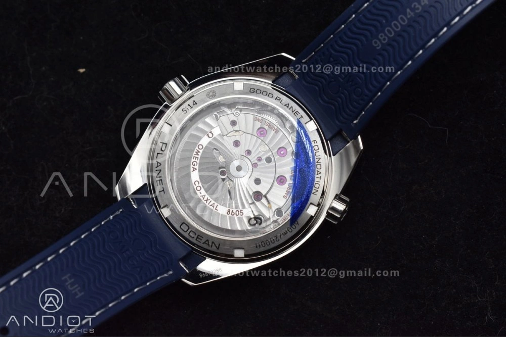 Planet Ocean 600M Co-Axial GMT 43.5mm VSF 1:1 Best Edition Blue Dial Blue Ceramic Bezel on Rubber Strap A8605 Super Clone Trendsetting 1009