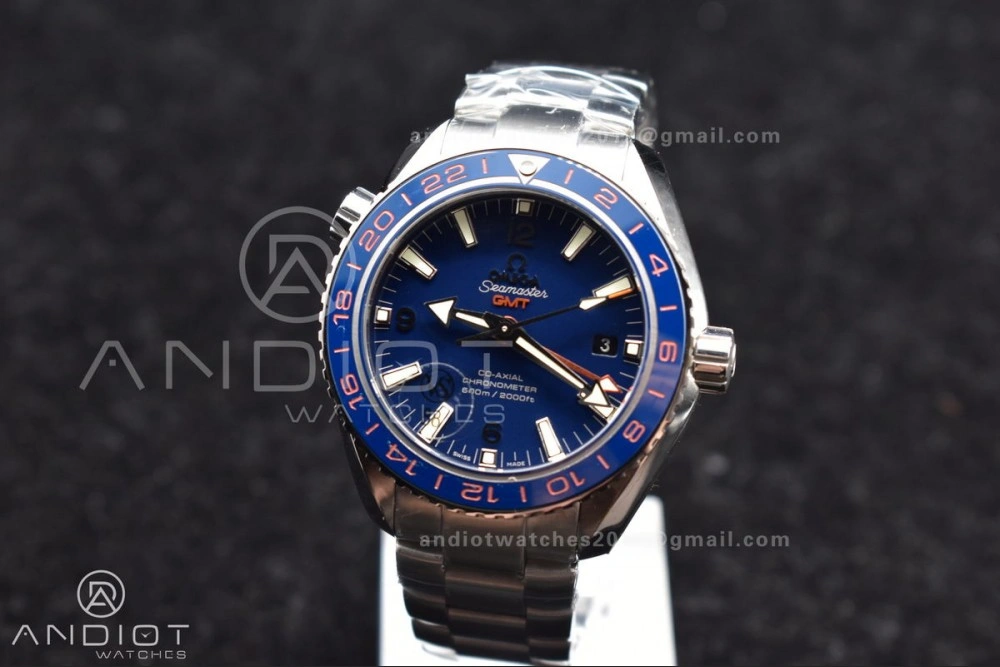 Planet Ocean 600M Co-Axial GMT 43.5mm VSF 1:1 Best Edition Blue Dial Blue Ceramic Bezel on SS Bracelet A8605 Super Clone Trendsetting 46