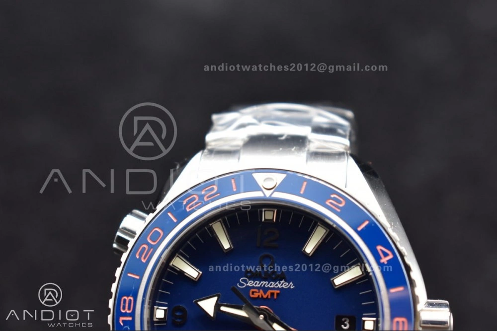 Stretchable Planet Ocean 600M Co-Axial GMT 43.5mm VSF 1:1 Best Edition Blue Dial Blue Ceramic Bezel on SS Bracelet A8605 Super Clone 1014