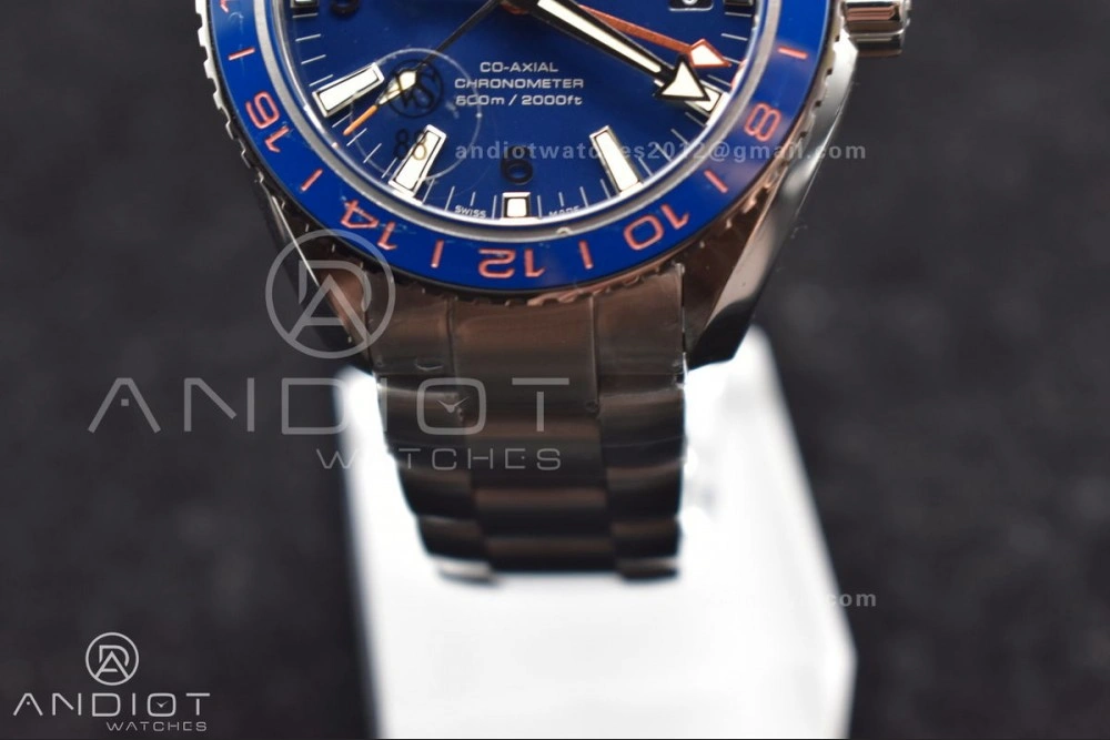 Stretchable Planet Ocean 600M Co-Axial GMT 43.5mm VSF 1:1 Best Edition Blue Dial Blue Ceramic Bezel on SS Bracelet A8605 Super Clone 1014