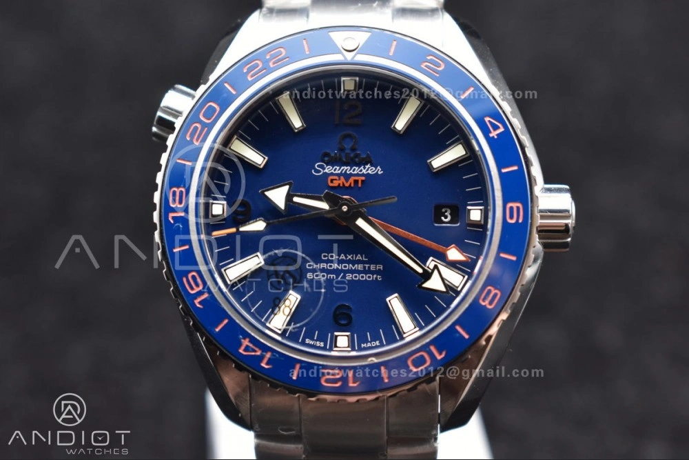 Stretchable Planet Ocean 600M Co-Axial GMT 43.5mm VSF 1:1 Best Edition Blue Dial Blue Ceramic Bezel on SS Bracelet A8605 Super Clone 1014