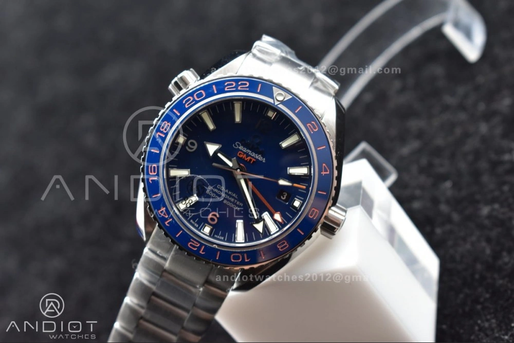 Stretchable Planet Ocean 600M Co-Axial GMT 43.5mm VSF 1:1 Best Edition Blue Dial Blue Ceramic Bezel on SS Bracelet A8605 Super Clone 1014