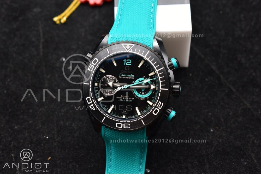 Planet Ocean Master Chrono Deep Black Ceramic M+SF 1:1 Best Edition Black Dial on Blue Rubber Strap A Durable 42