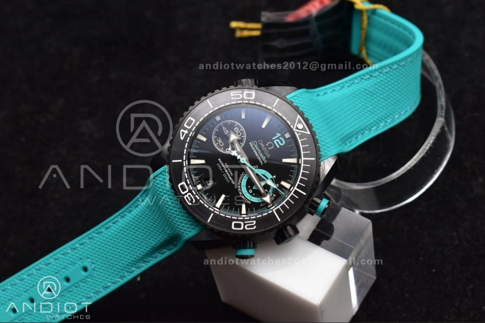 Planet Ocean Master Chrono Deep Black Ceramic M+SF 1:1 Best Edition Black Dial on Blue Rubber Strap A Durable 42