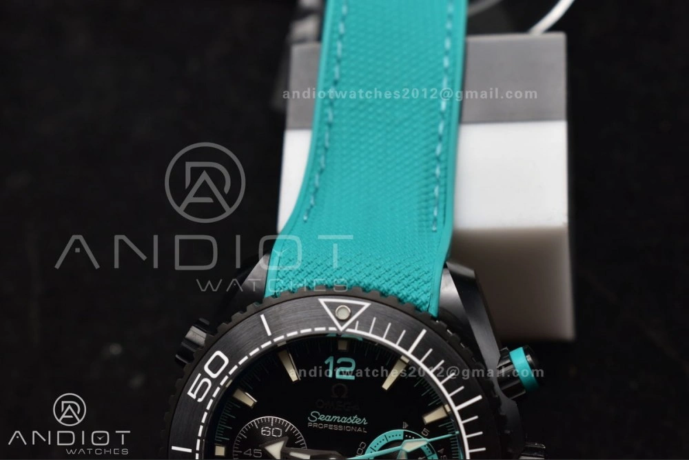 Planet Ocean Master Chrono Deep Black Ceramic M+SF 1:1 Best Edition Black Dial on Blue Rubber Strap A Durable 42