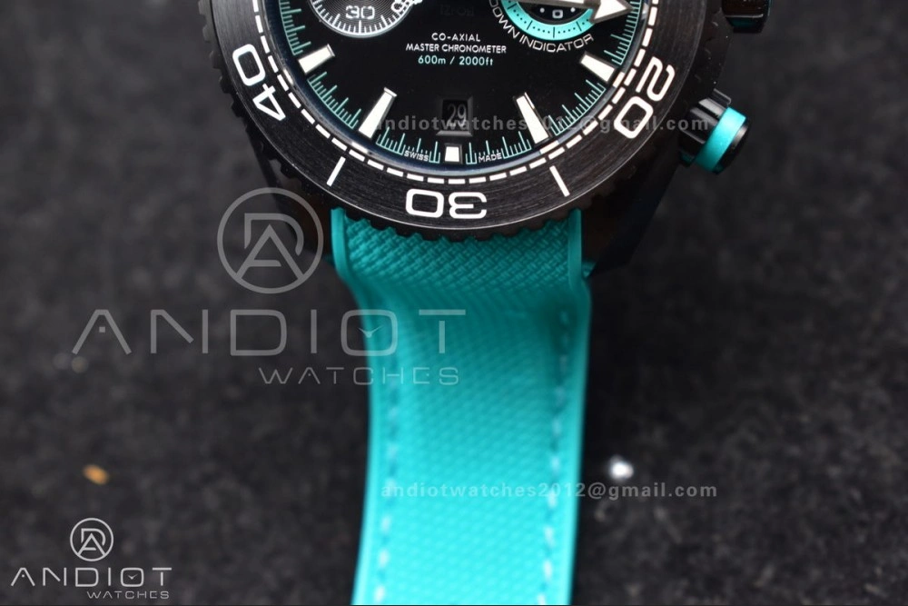 Planet Ocean Master Chrono Deep Black Ceramic M+SF 1:1 Best Edition Black Dial on Blue Rubber Strap A Durable 42