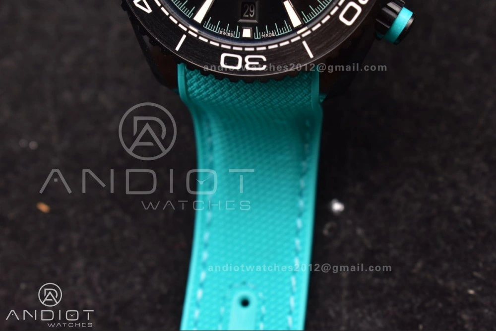 Planet Ocean Master Chrono Deep Black Ceramic M+SF 1:1 Best Edition Black Dial on Blue Rubber Strap A Durable 42