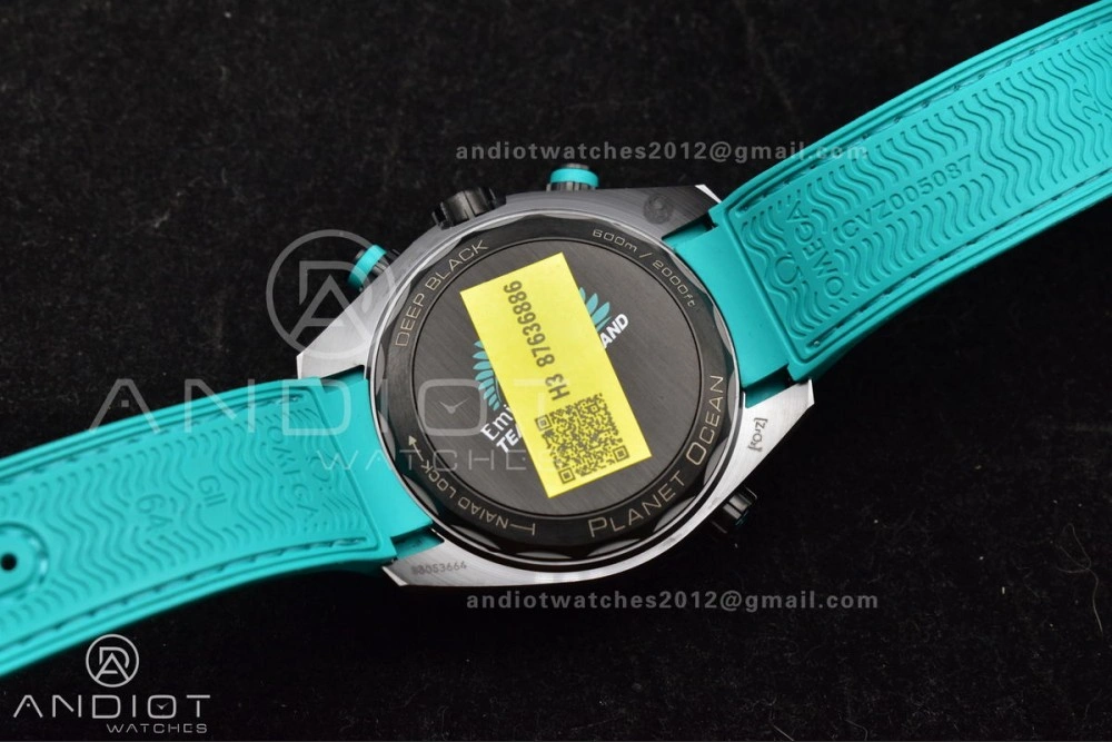 Planet Ocean Master Chrono Deep Black Ceramic M+SF 1:1 Best Edition Black Dial on Blue Rubber Strap A Durable 42