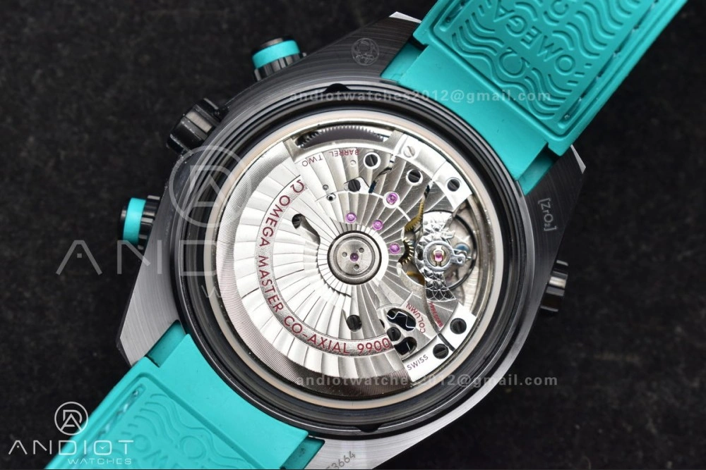 Planet Ocean Master Chrono Deep Black Ceramic M+SF 1:1 Best Edition Black Dial on Blue Rubber Strap A Durable 42