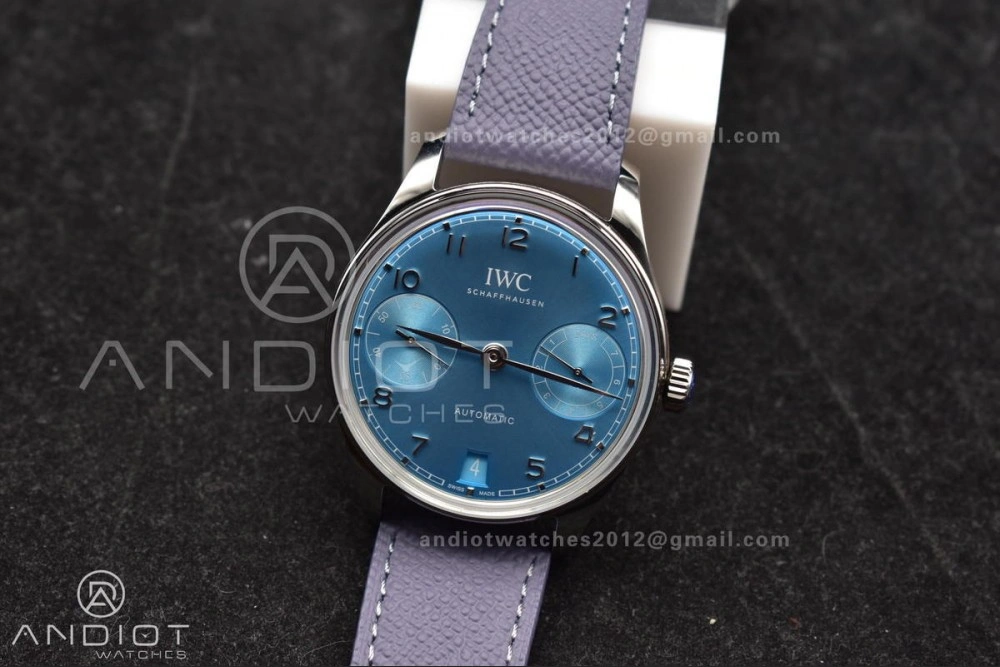Stylish Portugieser Automatic 42mm SS APSF 1:1 Best Edition Ice Blue Dial on Purple Leather Strap A 284