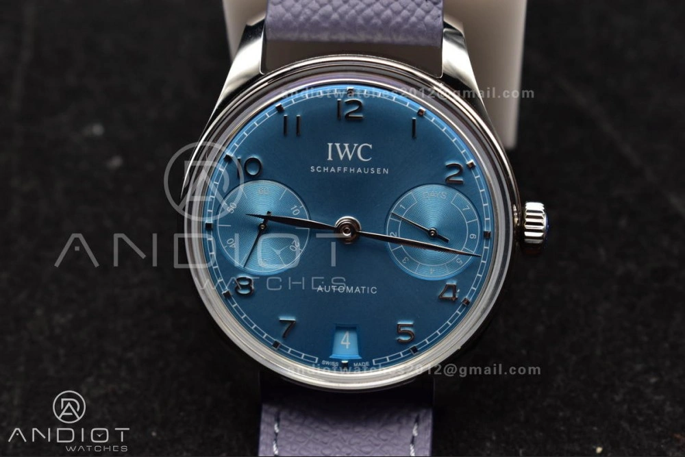 Stylish Portugieser Automatic 42mm SS APSF 1:1 Best Edition Ice Blue Dial on Purple Leather Strap A 284
