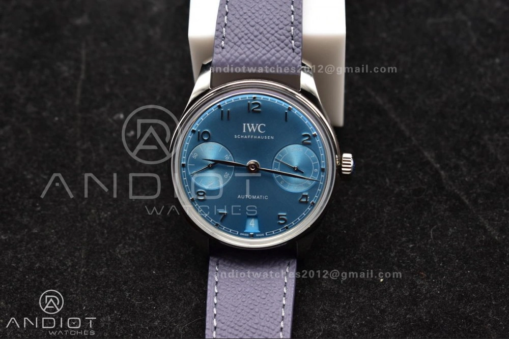 Stylish Portugieser Automatic 42mm SS APSF 1:1 Best Edition Ice Blue Dial on Purple Leather Strap A 284