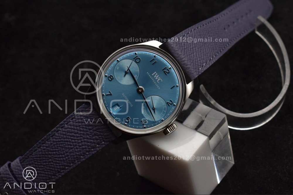 Stylish Portugieser Automatic 42mm SS APSF 1:1 Best Edition Ice Blue Dial on Purple Leather Strap A 284