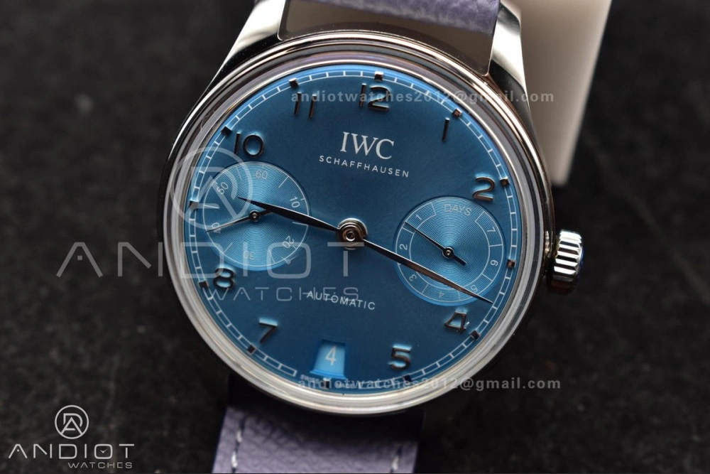 Stylish Portugieser Automatic 42mm SS APSF 1:1 Best Edition Ice Blue Dial on Purple Leather Strap A 284