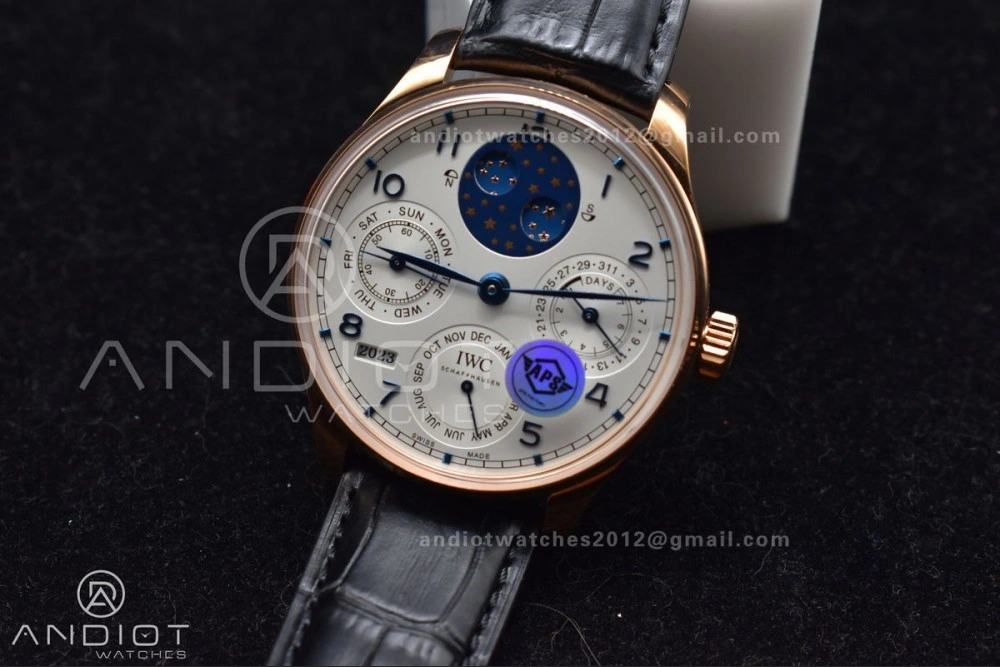 Portugieser Perpetual Calendar RG 5033 APSF 1:1 Best Edition White Dial on Black Leather Strap A52610 Clone HighPerformance 295
