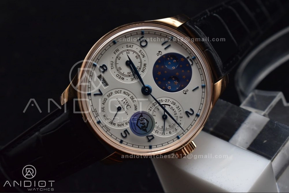 Portugieser Perpetual Calendar RG 5033 APSF 1:1 Best Edition White Dial on Black Leather Strap A52610 Clone HighPerformance 295