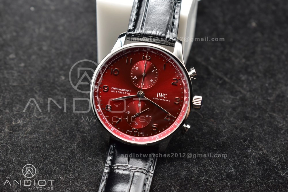 Soft Portuguese Chrono IW3716 ZF 1:1 Best Edition Red Dial on Black Leather Strap A 280