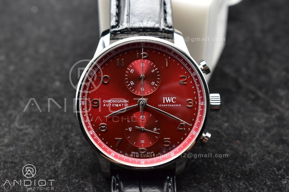 Soft Portuguese Chrono IW3716 ZF 1:1 Best Edition Red Dial on Black Leather Strap A 280