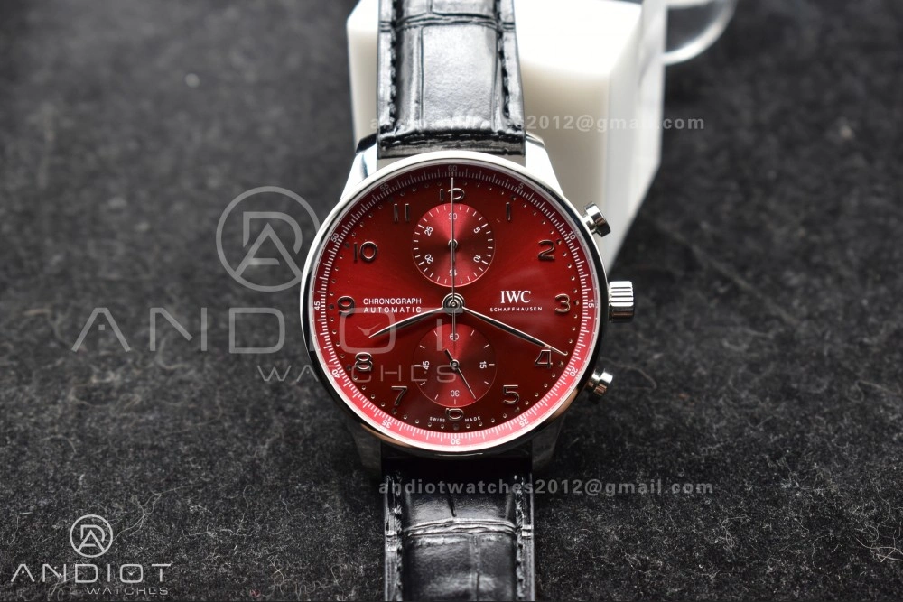 Soft Portuguese Chrono IW3716 ZF 1:1 Best Edition Red Dial on Black Leather Strap A 280