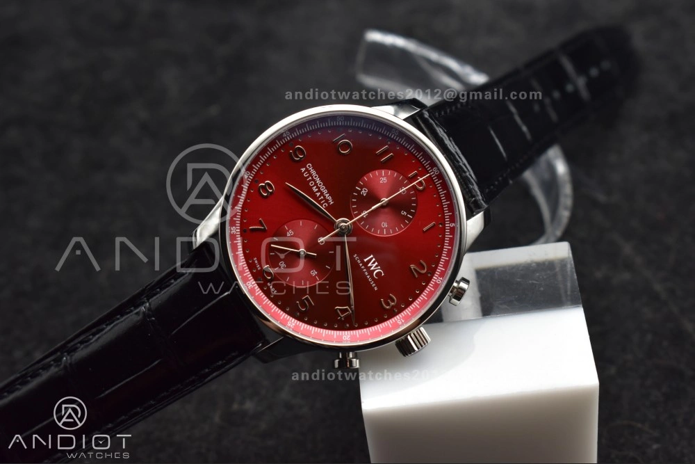 Soft Portuguese Chrono IW3716 ZF 1:1 Best Edition Red Dial on Black Leather Strap A 280