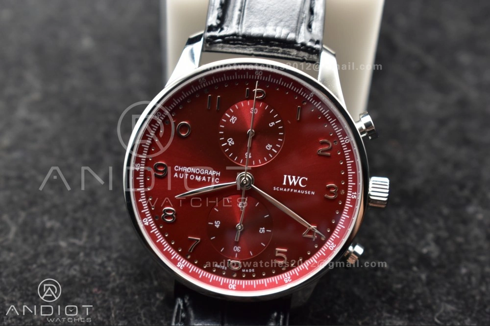 Soft Portuguese Chrono IW3716 ZF 1:1 Best Edition Red Dial on Black Leather Strap A 280