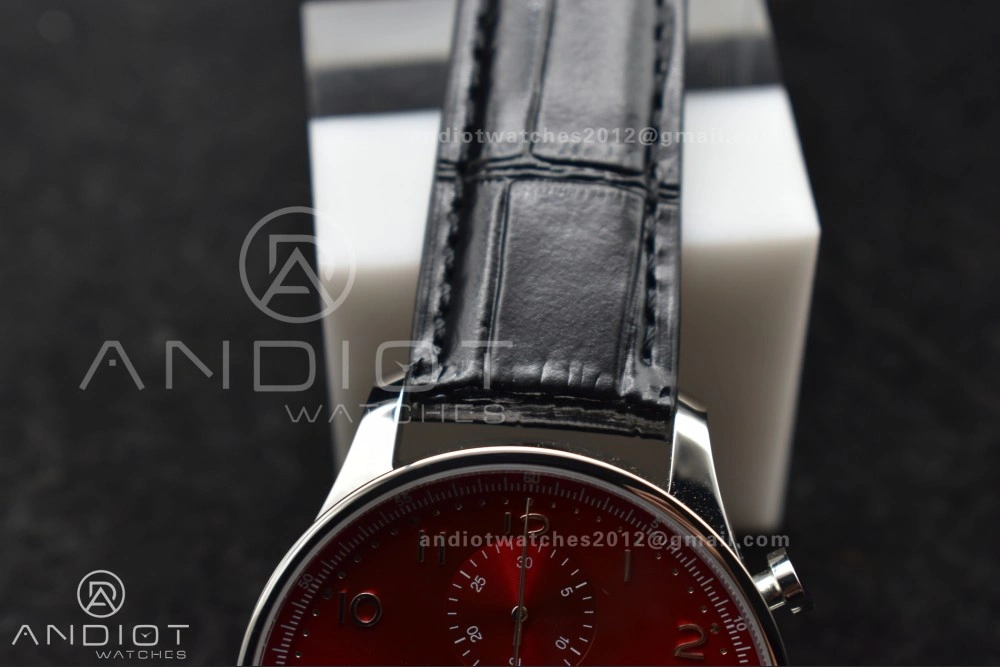 Soft Portuguese Chrono IW3716 ZF 1:1 Best Edition Red Dial on Black Leather Strap A 280