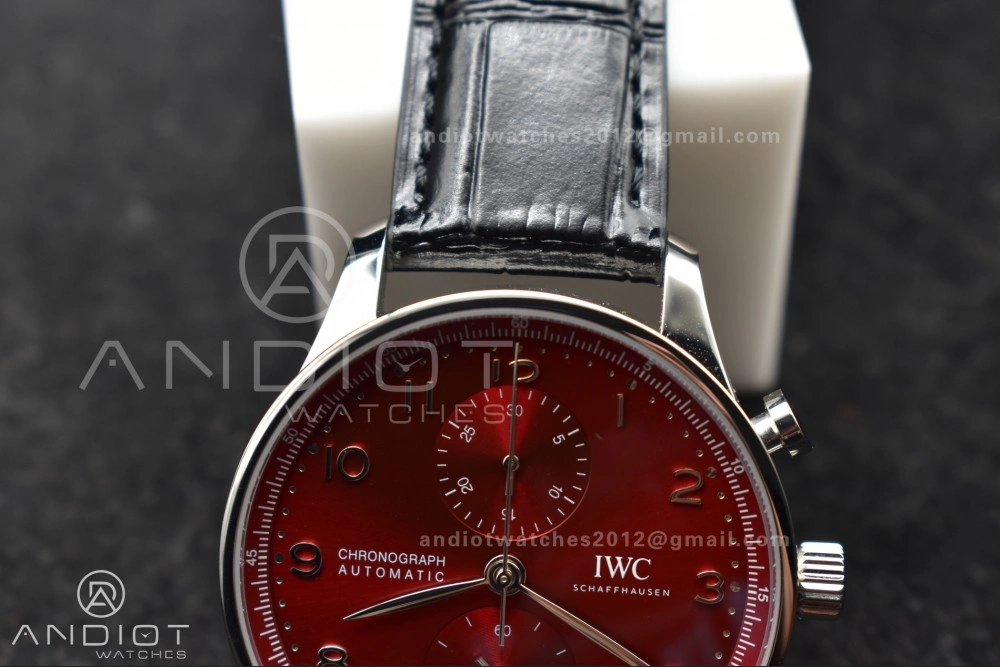 Soft Portuguese Chrono IW3716 ZF 1:1 Best Edition Red Dial on Black Leather Strap A 280