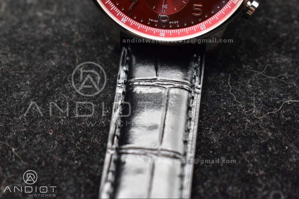 Soft Portuguese Chrono IW3716 ZF 1:1 Best Edition Red Dial on Black Leather Strap A 280