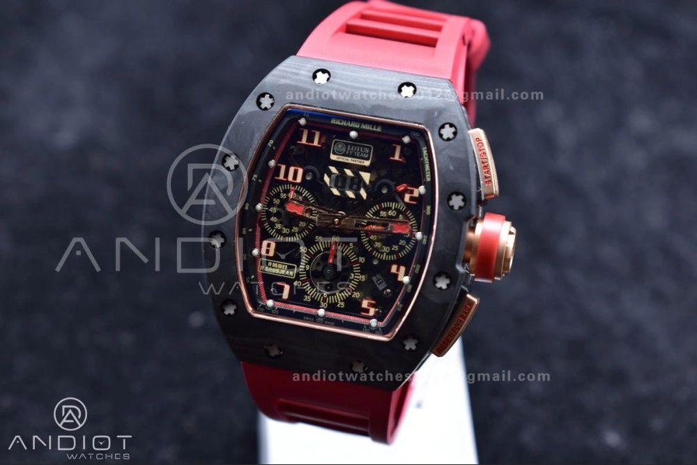 EasyCare RM011 NTPT Chrono Lotus KVF 1:1 Best Edition Crystal Dial on Red Rubber Strap A7750 V 1227