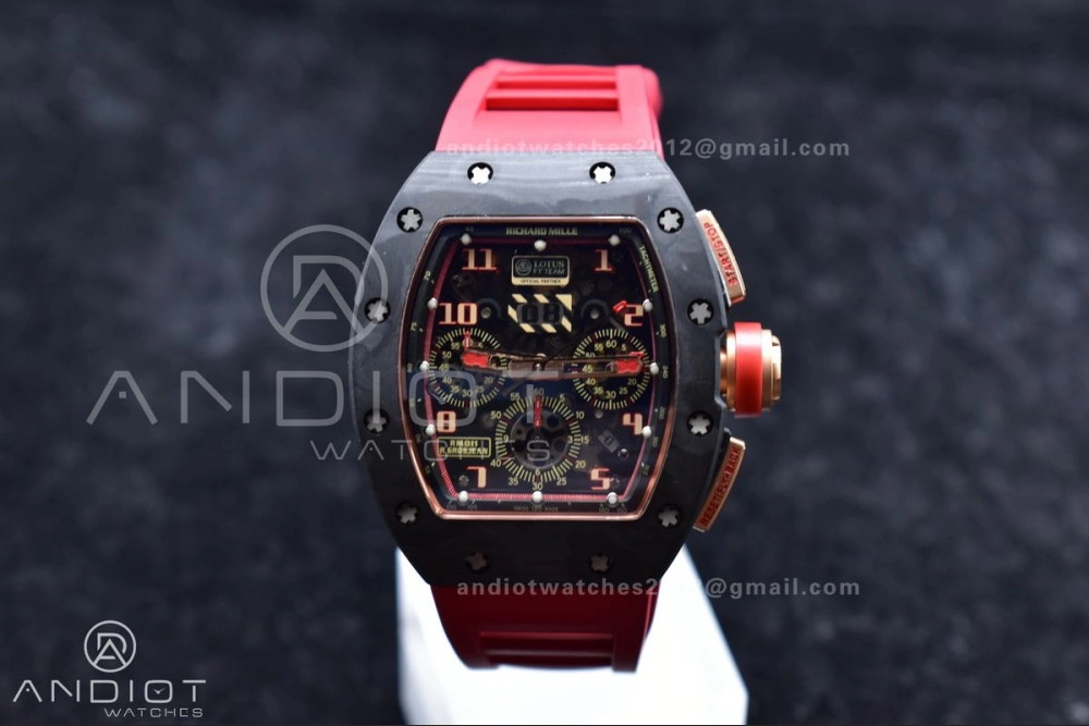 RM011 NTPT Chrono Lotus KVF 1:1 Best Edition Crystal Dial on Red Rubber Strap A7750 V ModernLook 1020