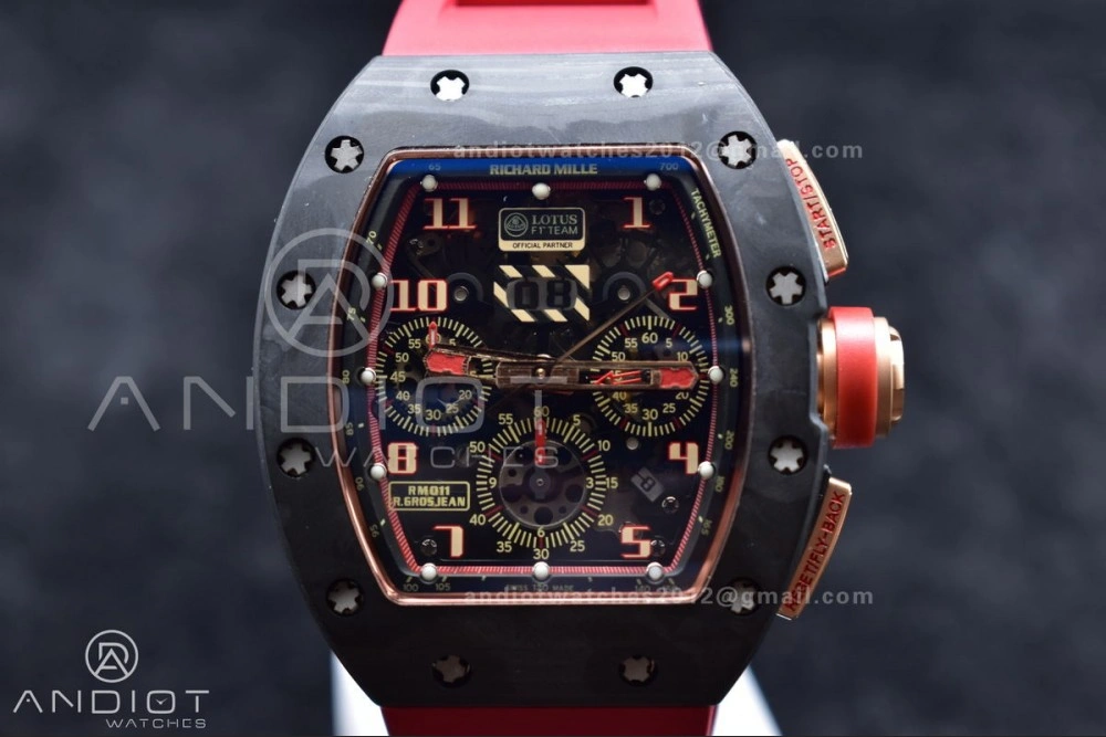 RM011 NTPT Chrono Lotus KVF 1:1 Best Edition Crystal Dial on Red Rubber Strap A7750 V ModernLook 1020