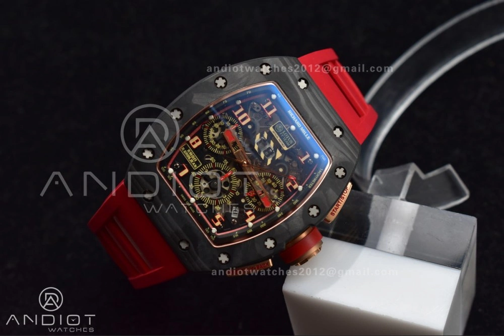 RM011 NTPT Chrono Lotus KVF 1:1 Best Edition Crystal Dial on Red Rubber Strap A7750 V ModernLook 1020