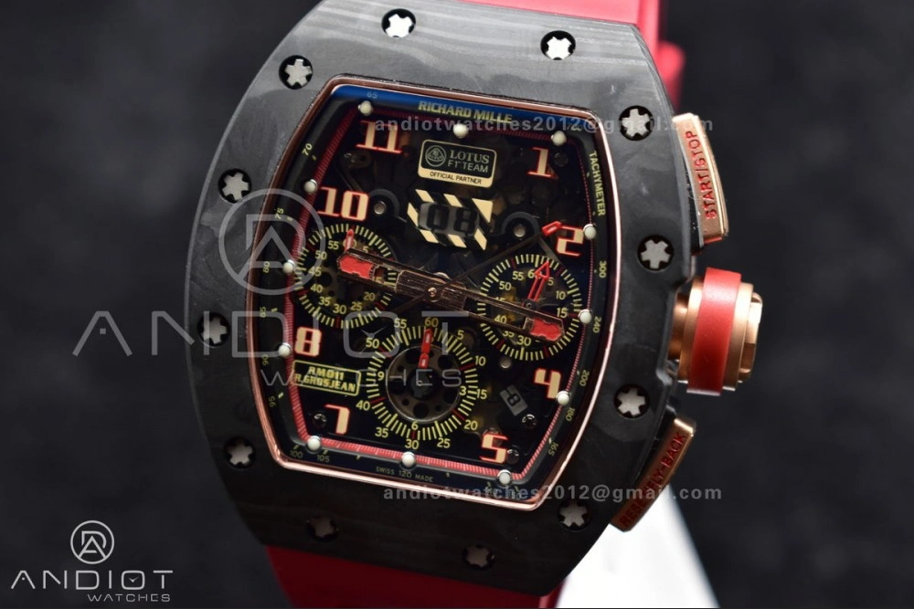 RM011 NTPT Chrono Lotus KVF 1:1 Best Edition Crystal Dial on Red Rubber Strap A7750 V ModernLook 1020