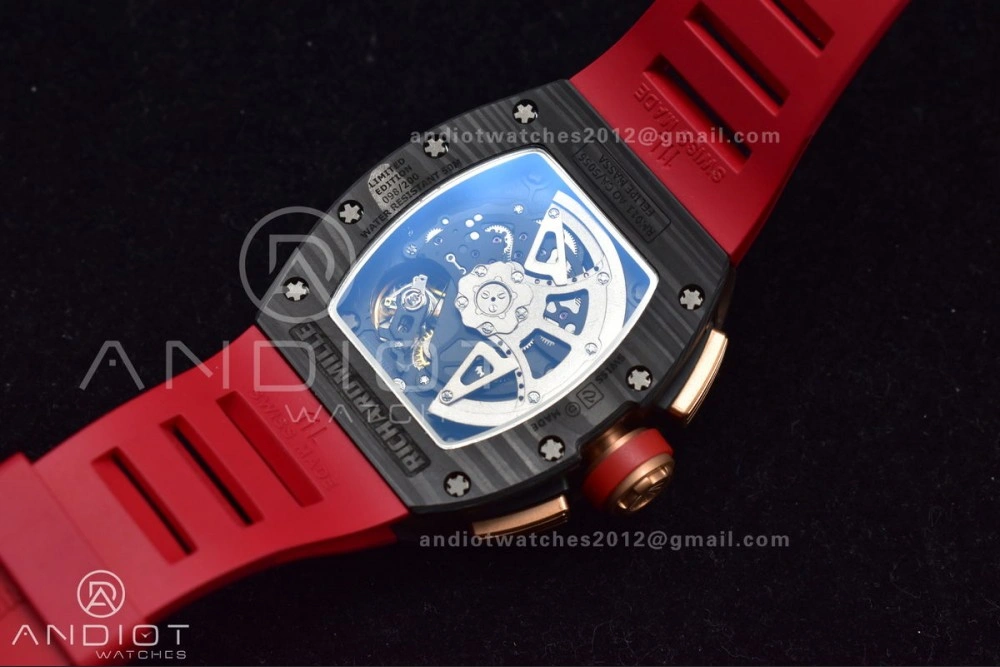 RM011 NTPT Chrono Lotus KVF 1:1 Best Edition Crystal Dial on Red Rubber Strap A7750 V ModernLook 1020