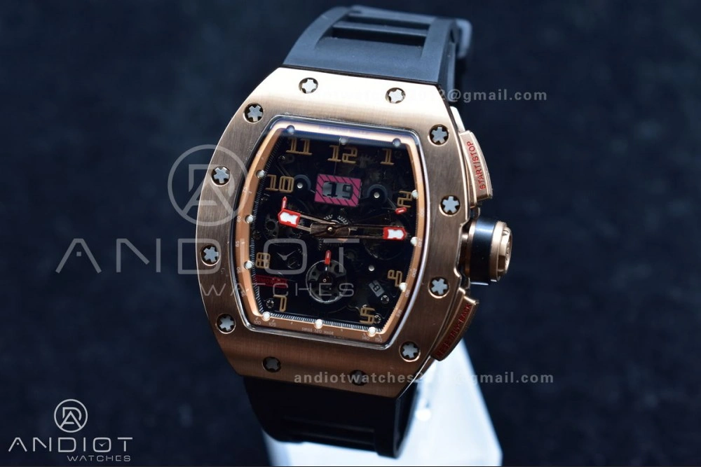 RM011 RG Chrono KVF 1:1 Best Edition Crystal Dial Black on Black Rubber Strap A7750 V Elegant 1222