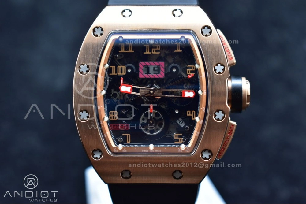 AllSeason RM011 RG Chrono KVF 1:1 Best Edition Crystal Dial Black on Black Rubber Strap A7750 V 1021