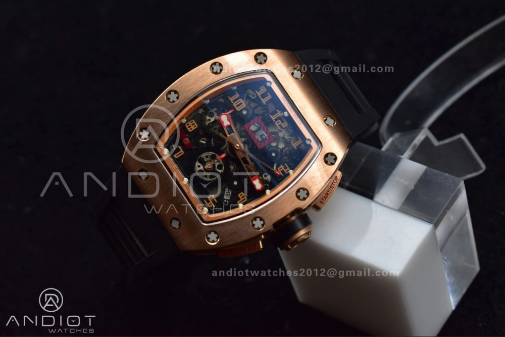 AllSeason RM011 RG Chrono KVF 1:1 Best Edition Crystal Dial Black on Black Rubber Strap A7750 V 1021
