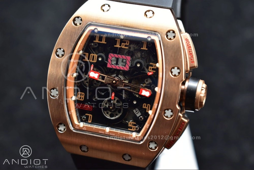 AllSeason RM011 RG Chrono KVF 1:1 Best Edition Crystal Dial Black on Black Rubber Strap A7750 V 1021